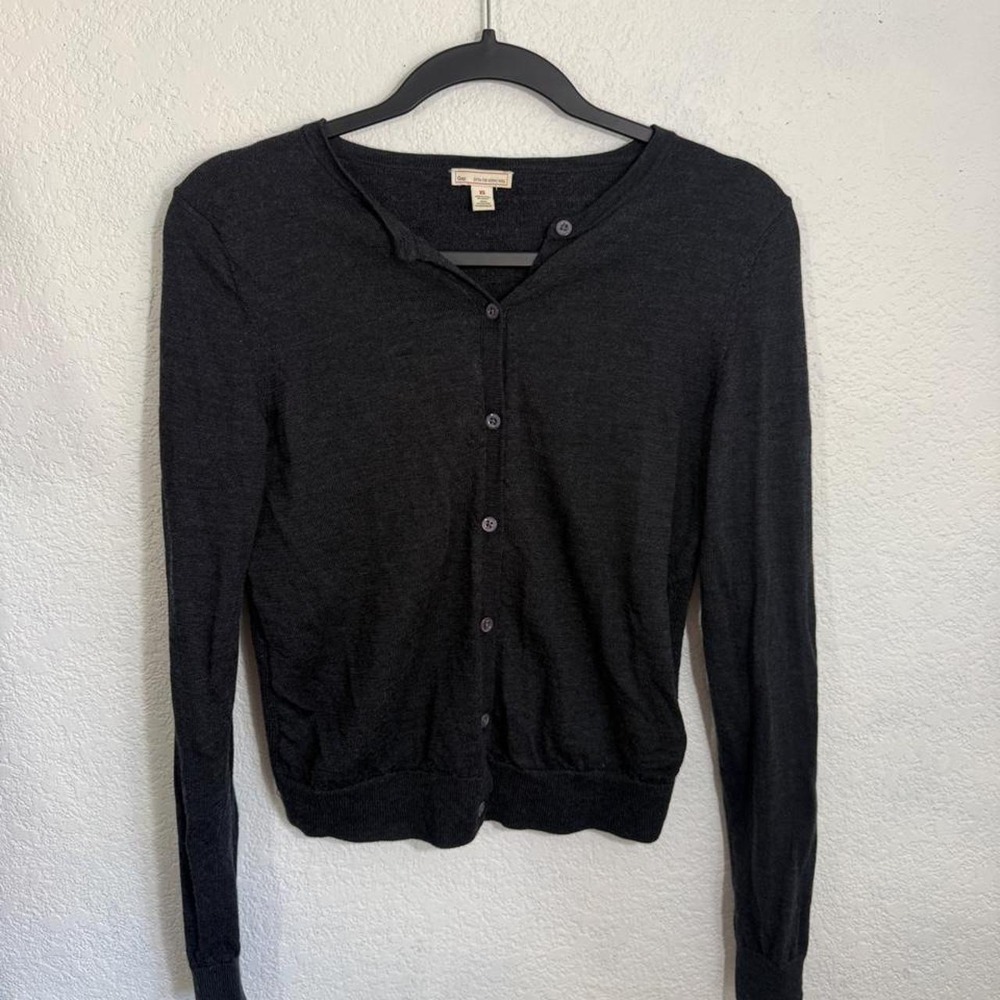 Gap Extra Fine Merino Wool Cardigan Charcoal Gray XS 100% Wool Gap